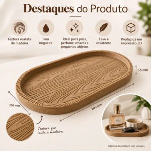 Bandeja Decorativa Porta Joias Chaves Objetos Cerejeira /mel/amarelo Palha