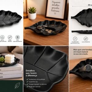 Bandeja Decorativa em Formato de Folha Longa 30 cm